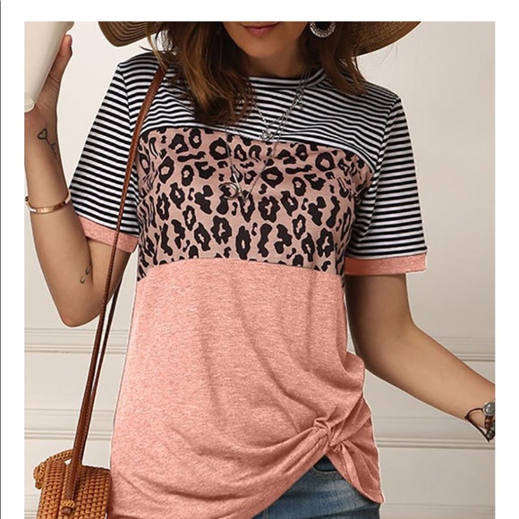 Leopard print/ striped tee - Picture 3 of 5
